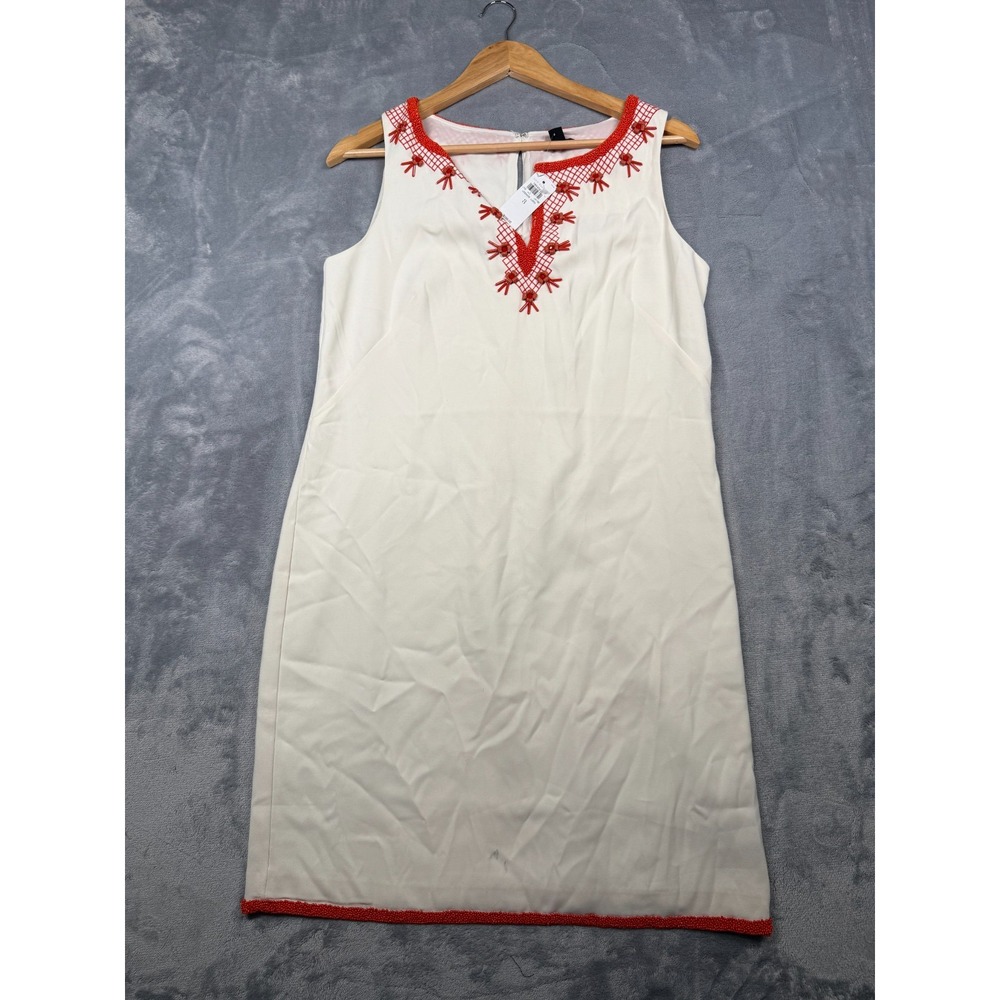 NWT Ann Taylor Shift Dress Womens 8 Ivory Floral Beaded Lattice Embroidery